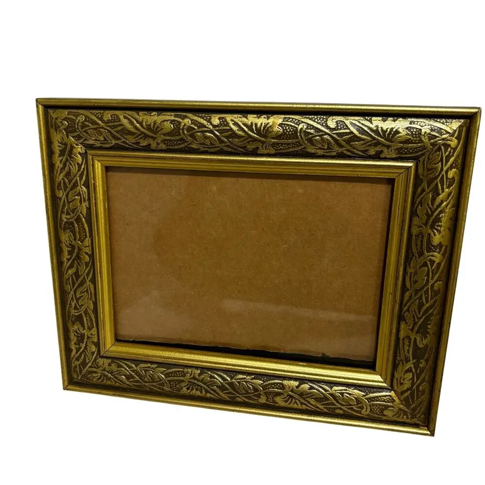 Vintage wood frame gold painted Art Nouveau embossed motif 5